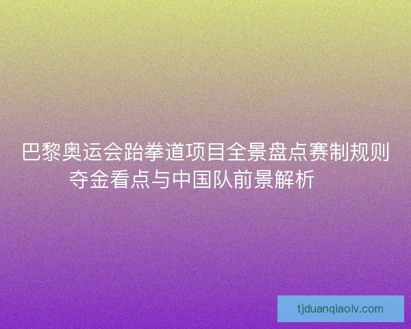 巴黎奥运会跆拳道项目全景盘点赛制规则夺金看点与中国队前景解析 🥋 巴黎奥运会跆拳道项目全景盘点赛制规则夺金看点与中国队前景解析 🥋