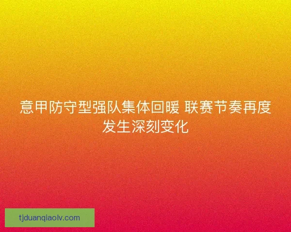 意甲防守型强队集体回暖 联赛节奏再度发生深刻变化